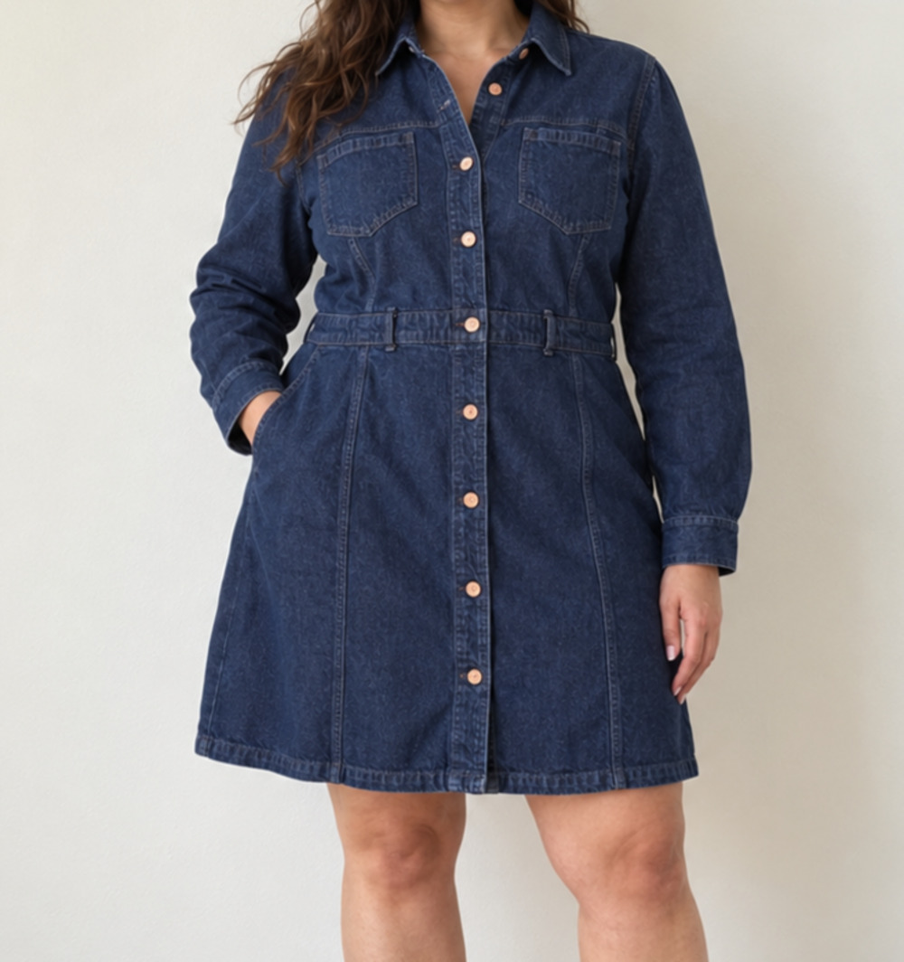 Gap Dark Wash Denim Mini Shirt Dress XXL Tall Long Sleeve Button Front Utility